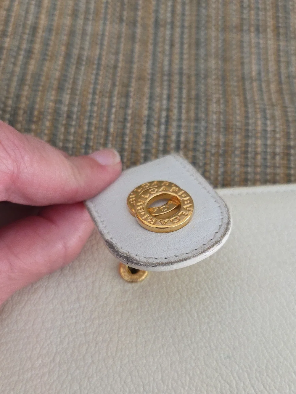 Bulgari White Leather Wallet with Gold-Tone Logo